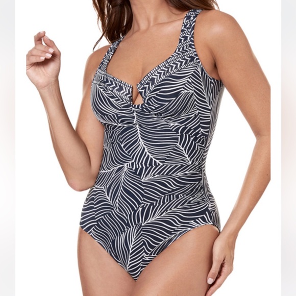 Miraclesuit Escape Lanai Botanical 10 & 12 Black One-Piece Maillot Swimsuit USA - Picture 2 of 5